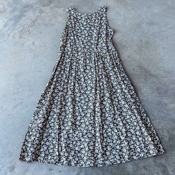 Vintage Banana Republic Black White Floral Button Down Sleeveless Midi Dress 6 - Picture 6 of 6